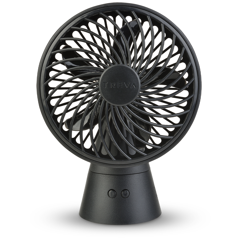 TREVA 5 Inch Oscillating Rechargeable Fan  USB Charging Port  3 Speed Circular Personal Cooling Fan  Black