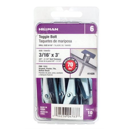 Hillman 1/4 in. Dia. X 3 in. L Round Steel Toggle Bolt 10 Pack