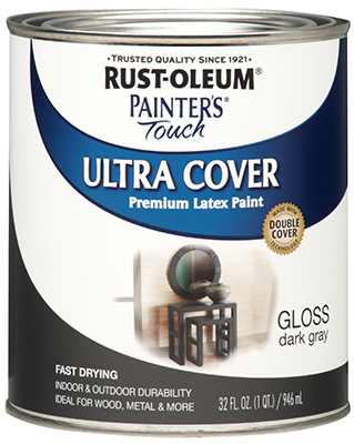 Rust-Oleum Painters Touch Gloss Dark Gray Water-Based Acrylic Ultra Cover Paint 1 Qt.