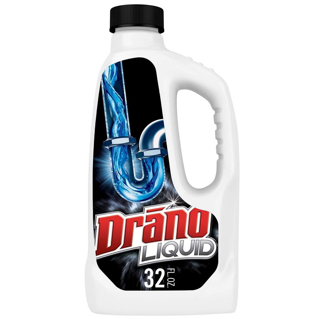 Drano CB001169EA Liquid Drain Cleaner, 32 Oz. Safety Cap Bottle