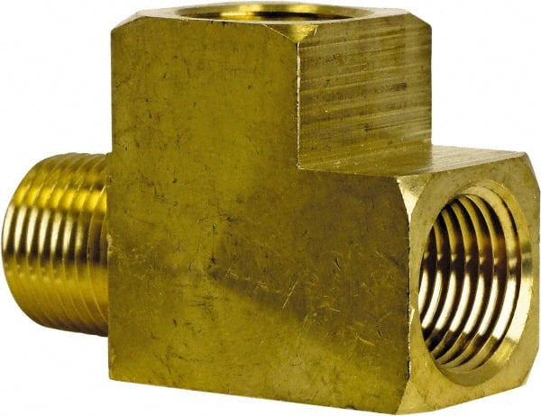 CerroBrass 1/4 Male 1/4 Female MNPT X FNPT Industrial Pipe Street Tee - 1,200 PSI, Brass | Part #P-127X-B