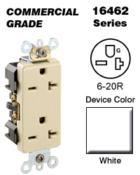 [450008199] Decora Plus 20 Amp 250 V NEMA 6-20R Duplex Outlet/Receptacle, White (1-Pack) 16462-W