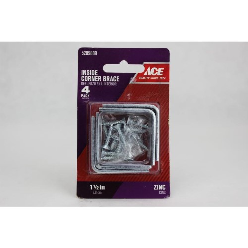 1-1/2  Zinc Plated Inside Corner Brace Ace Corner Mending Plates 5289889 Zinc