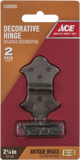 Ace 1-5/16 in. W X 2-1/4 in. L Antique Brass Brass Decorative Hinge 2 Pk