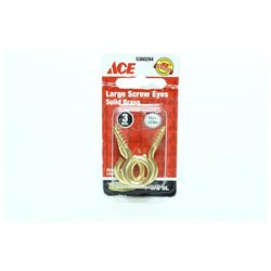3Pk Brass Large Screw Eyes Ace Hook and Eye 5360284 Solid Brass 082901205241