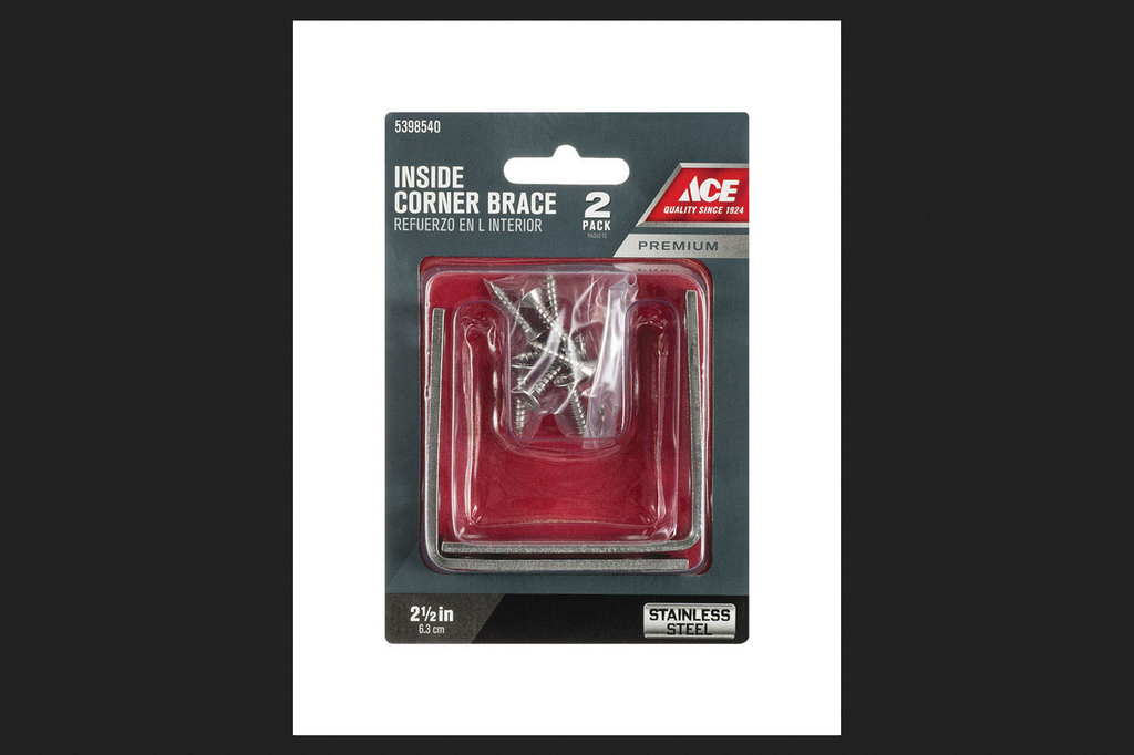 [5398540] Ace 2-1/2 in. H X 3.75 in. W X 2-1/2 in. D Stainless Steel Inside L Corner Brace