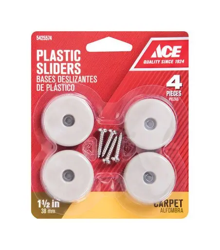 Ace White 1-1/2 in. Screw-on Plastic Sliders 4 Pk