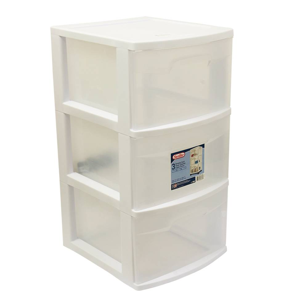 Sterilite 3-Drawer Storage Cart, White, Plastic