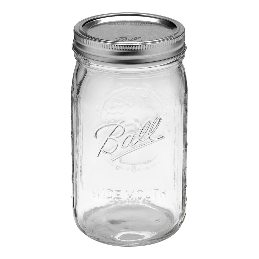 Ball 67000 32 Oz Plain Mason Jar W/ SureTight Lid & Band - Wide Mouth, Clear,