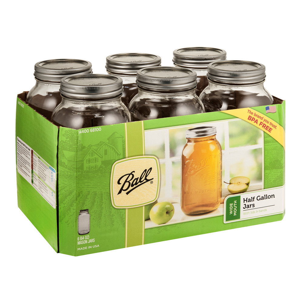 Ball 68100ZFP 64 Oz Plain Mason Jar W/ SureTight Lid & Band - Wide Mouth, Clear