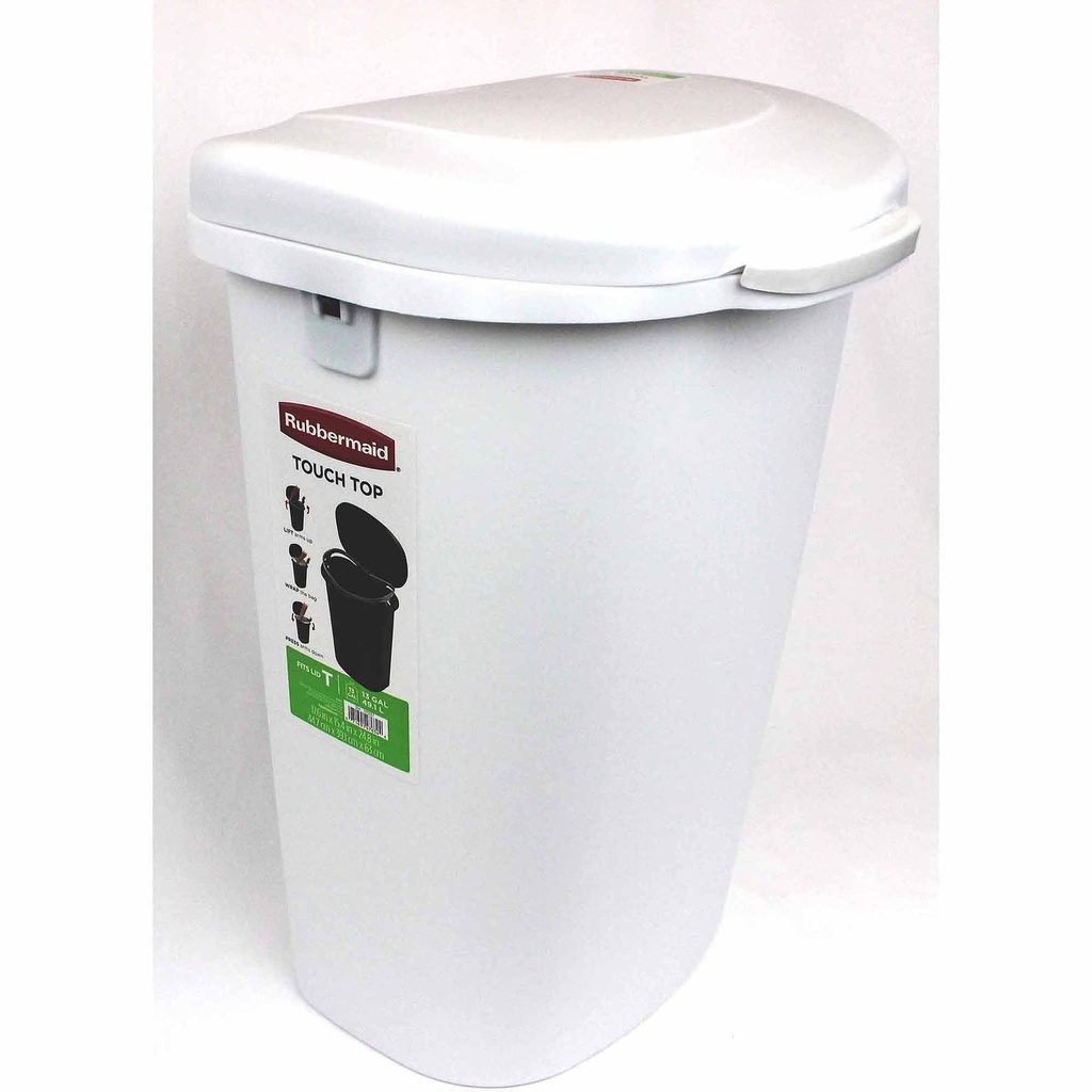 Rubbermaid 13 Gal White Plastic Touch Top Wastebasket