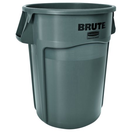 Vented Round Brute Container, 44 Gal, Plastic, Gray