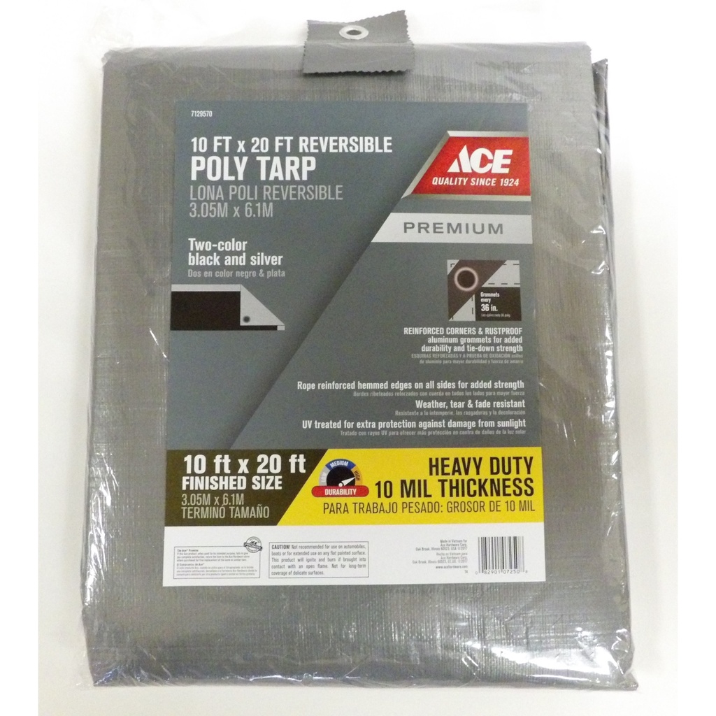 [7129570] Ace 10 Ft. W X 20 Ft. L Heavy Duty Polyethylene Tarp Black/Silver