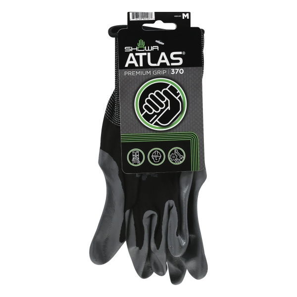 Atlas Unisex Indoor/Outdoor Dipped Gloves Black/Gray M 1 Pair