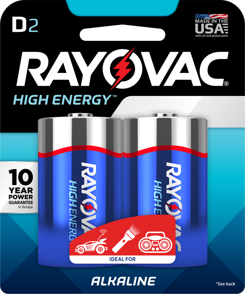 Rayovac High Energy D Alkaline Batteries 2 Pk Carded