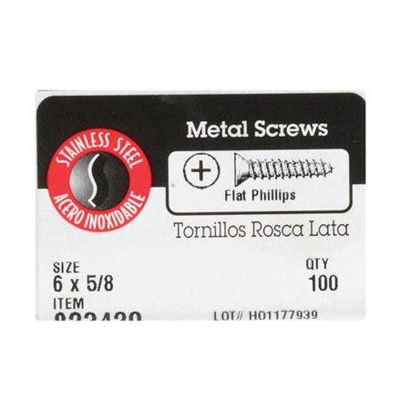 [823420] HILLMAN No. 6 in. X 5/8 in. L Phillips Flat Head Sheet Metal Screws 100 Pk