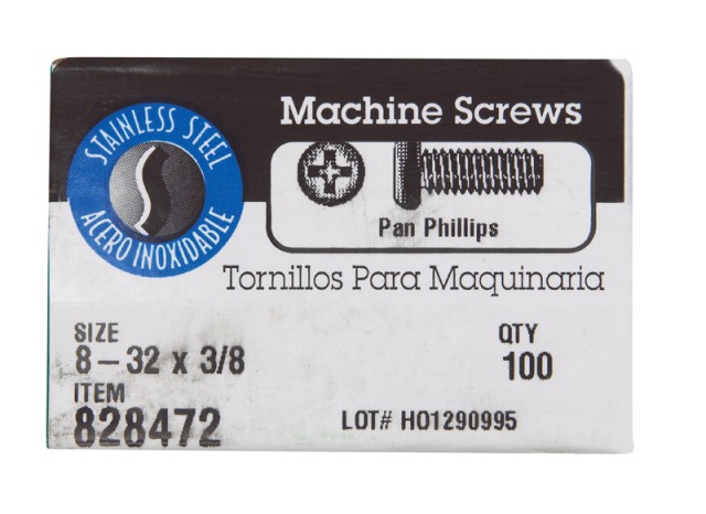 [828472] Hillman No. 8-32 X 3/8 in. L Phillips Pan Head Stainless Steel Machine Screws 100 Pk