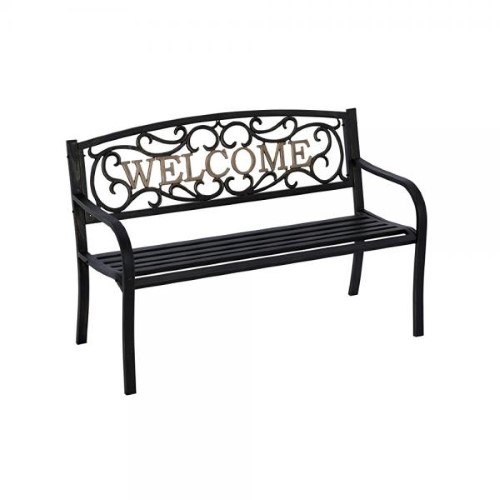 Living Accents Black Steel Welcome Park Bench 33.5 in. H X 50.5 in. L X 23.5 in. D