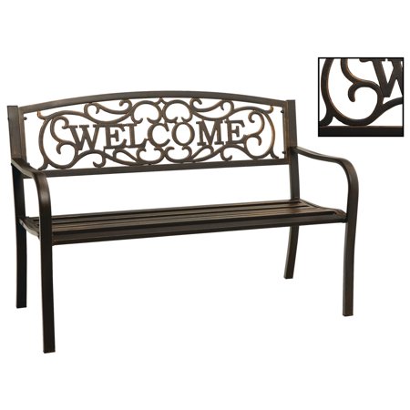 Outdoor Expressions 50 in. Black Steel Welcome Steel Bench Xg-204 - All