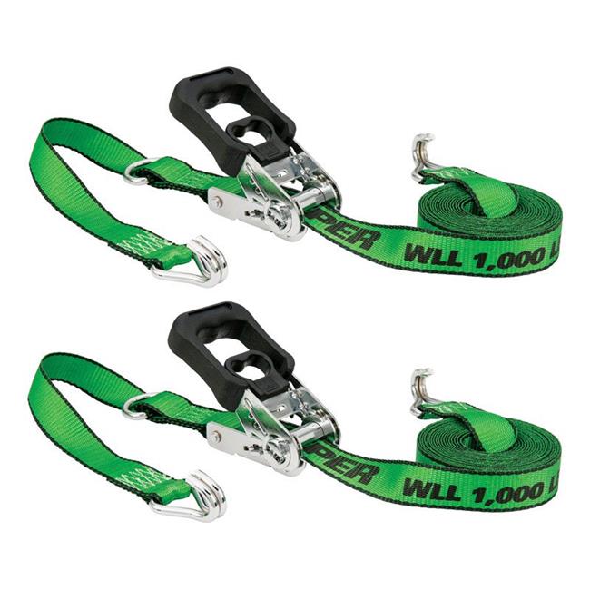 [8938565] Keeper 1.25 in. W X 16 Ft. L Green Tie Down W/Ratchet 1000 Lb 2 Pk