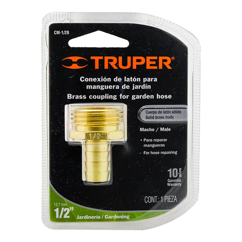 Conexión De Latón Truper 1/2 Pulgadas Para Manguera De Jardín