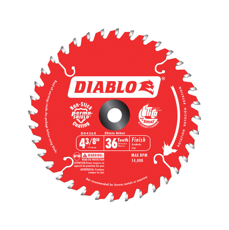 [D0436X] Diablo 4-1/2 in. D X 3/8 in. Fine Finish TiCo Hi-Density Carbide Circular Saw Blade 36 Teeth 1 Pk