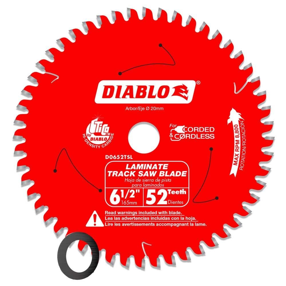 [D0652TSL] Diablo 6-1/2 in. D X 20 Mm Carbide Tipped Track Saw Blade 52 Teeth 1 Pack