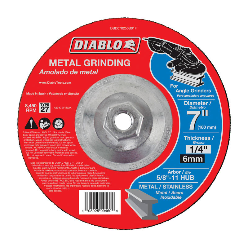 [DBD070250B01F] Diablo 7 in. D X 5/8-11 in. Aluminum Oxide Metal Grinding Disc 1 Pc
