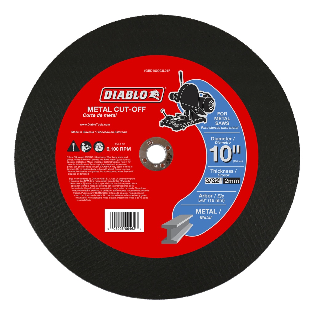 [DBD100093L01F] Diablo 10 in. D X 5/8 in. Aluminum Oxide Metal Cut-Off Disc 1 Pk