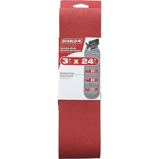 Diablo 24 in. L X 3 in. W Zirconium Abrasive Sanding Belt Assorted Grit Assorted 3 Pk