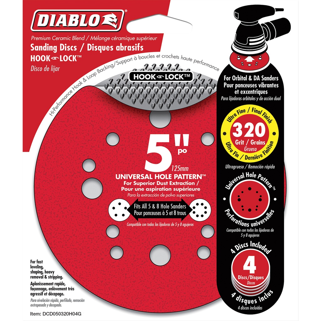 Diablo 5 in. Ceramic Blend Hook and Lock Sanding Disc 320 Grit Super Fine 4 Pk
