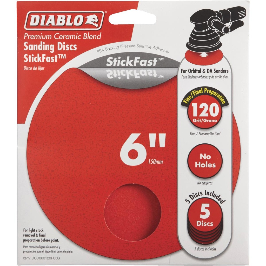 [DCD060120P05G] Diablo StickFast 6 in. Ceramic Blend Adhesive ROS Sanding Disc 120 Grit Fine 5 Pk