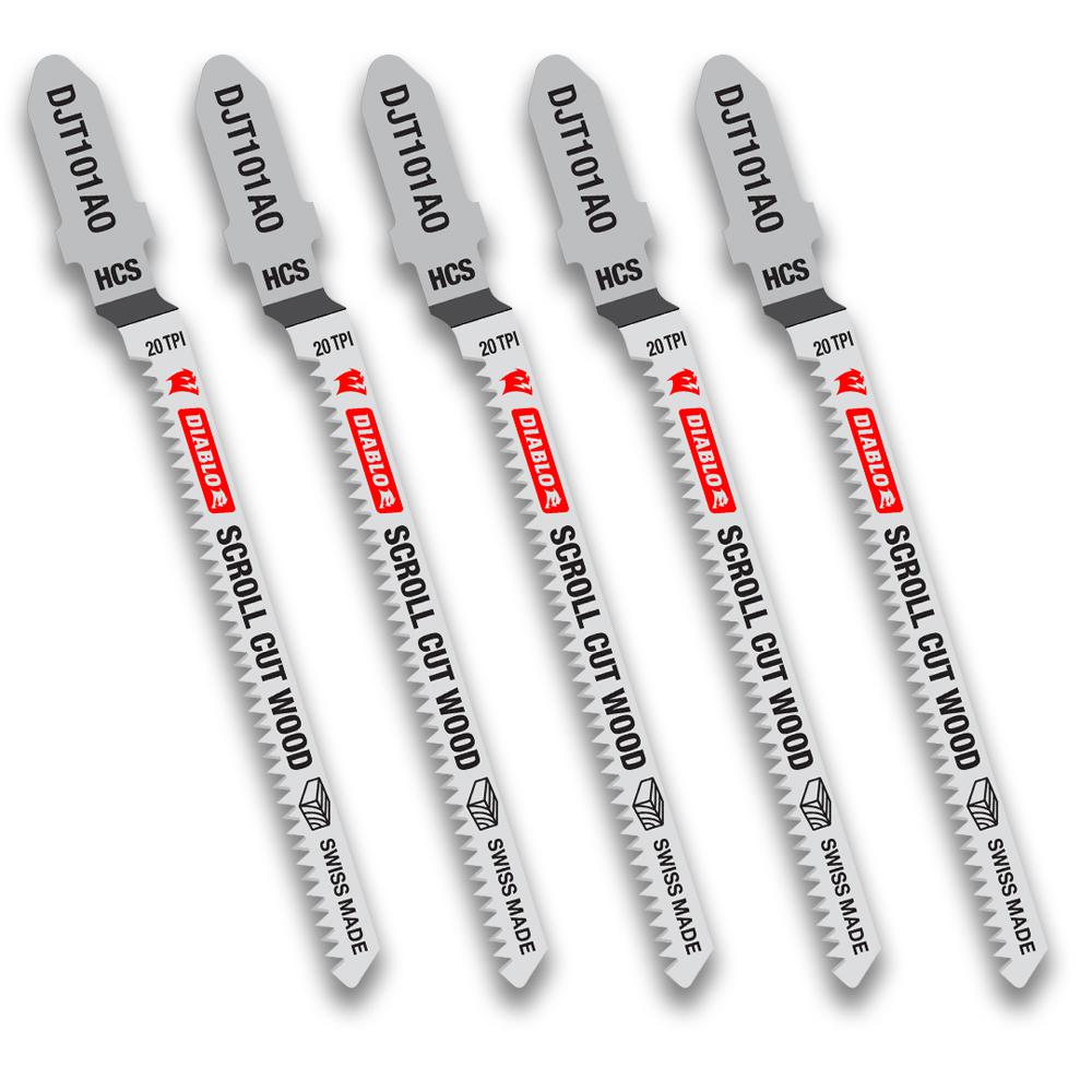 Diablo 3-1/4 in. High Carbon Steel T-Shank Scroll Cut Wood Jig Saw Blade 20 TPI 5 Pk