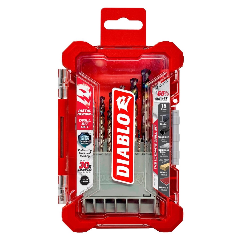 [DMD-S15T] Diablo Metal Demon Steel Drill Bit Set 3-Flat Shank 15 Pc
