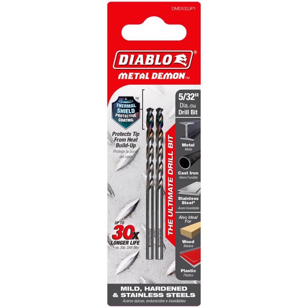 Diablo Metal Demon 5/32 in. X 3 in. L Metal Drill Bit 3-Flat Shank 1 Pc