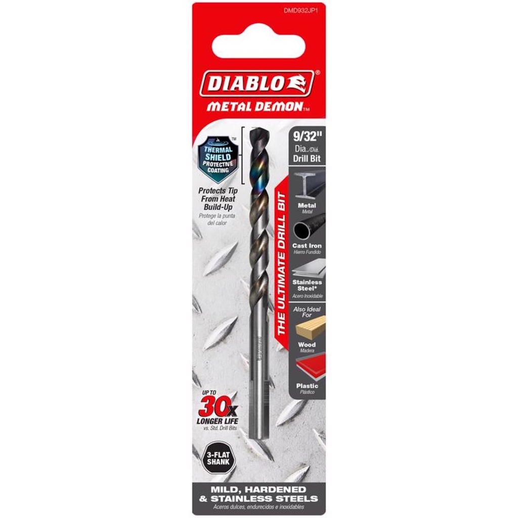 [DMD932JP1] Diablo Metal Demon 9/32 in. X 4.3 in. L Stainless Steel Drill Bit 3-Flat Shank 1 Pc
