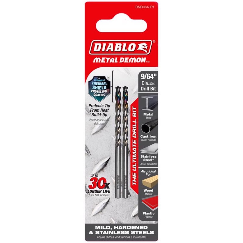 Diablo Metal Demon 9/64 in. X 2.8 in. L Metal Drill Bit 3-Flat Shank 1 Pc