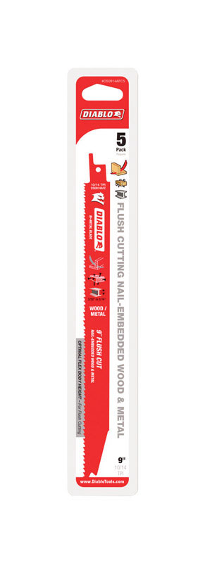 [DS0914AFC5] Diablo 9 in. Bi-Metal Flush Cut Reciprocating Saw Blade 10/14 TPI 5 Pk