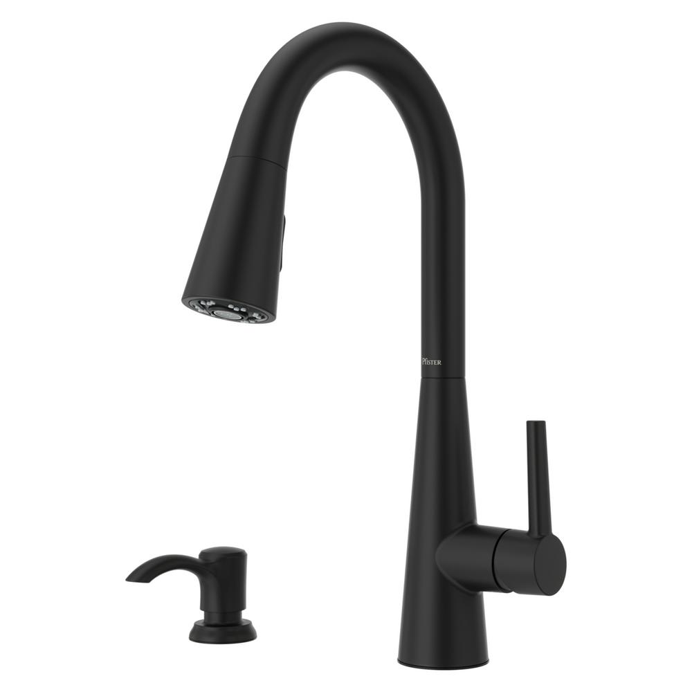 Pfister F-529-7RSSR Rosslyn 1.8 GPM Single Hole Pull Down Kitchen Faucet - Includes Soap Dispenser and Escutcheon Matte Black Faucet Kitchen Single
