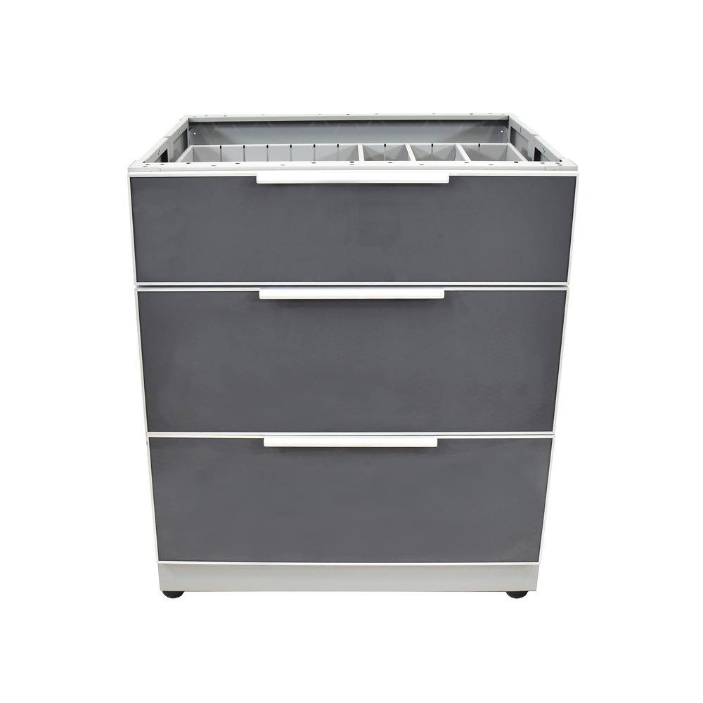 Aluminum Slate Gray 30 in. X 25.25 in. 37.25 in. 3-Drawer Outdoor Kitchen Cabinet