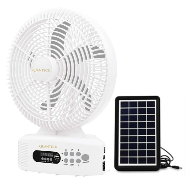 Quanteck 12" 3-Speed Solar Fan, 16-3/16"H X 12"W X 6-1/8"D, White