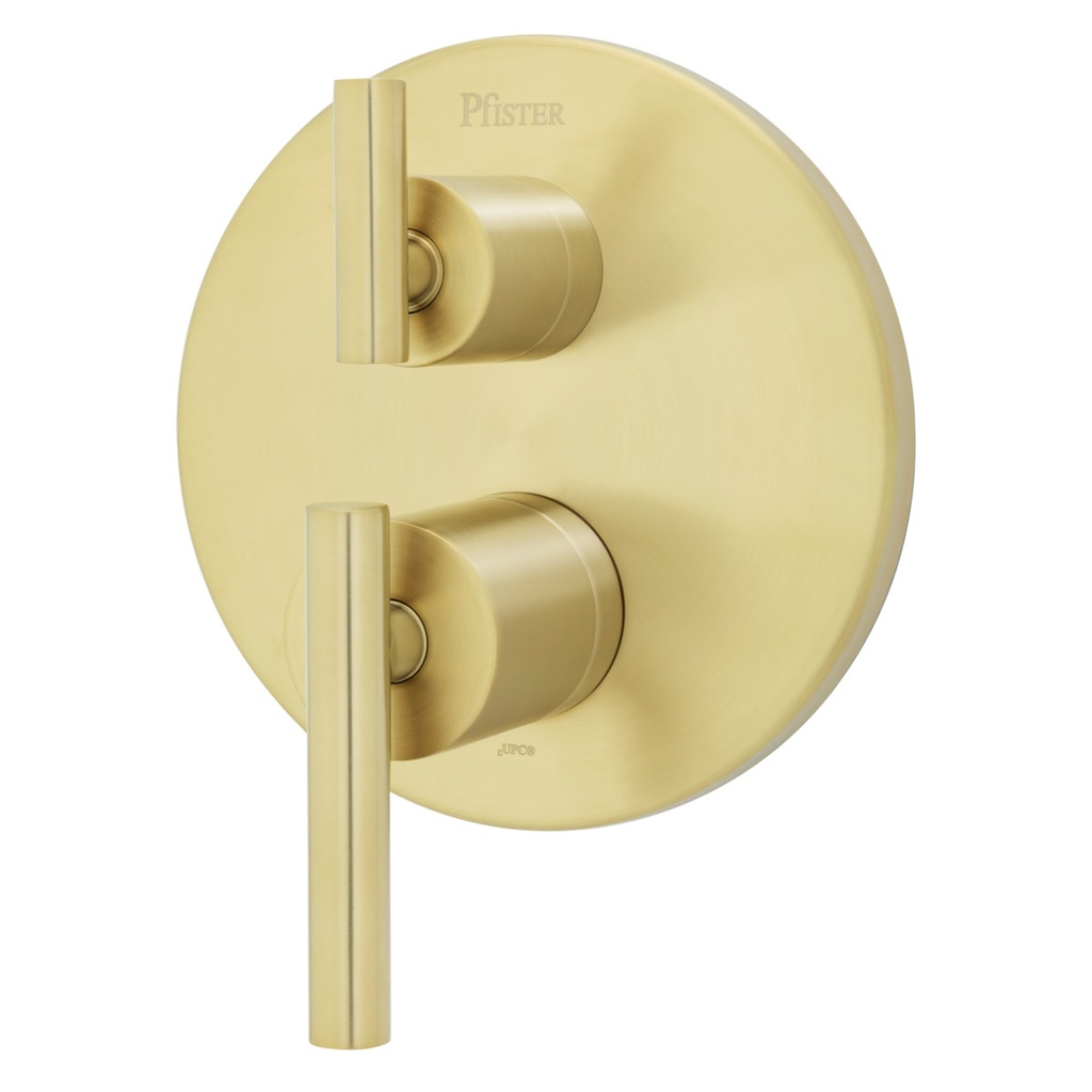 Pfister R89-SNC Contempra Pressure Balanced Valve Trim Only with Double Lever Handle and Integrated Diverter - Less Valve Brushed Gold Showers Valve