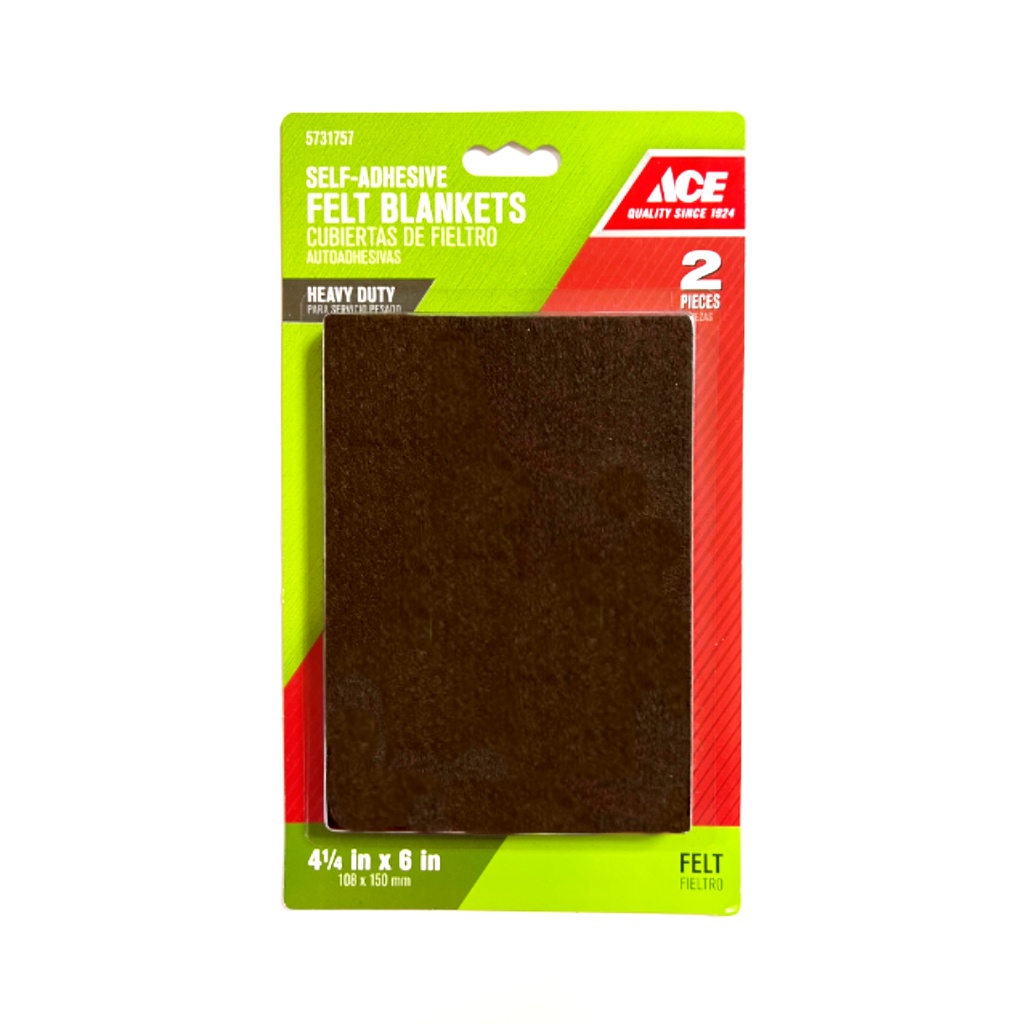 Ace Felt Self Adhesive Blanket Brown Rectangle 4-1/4 in. W X 6 in. L 2 Pk