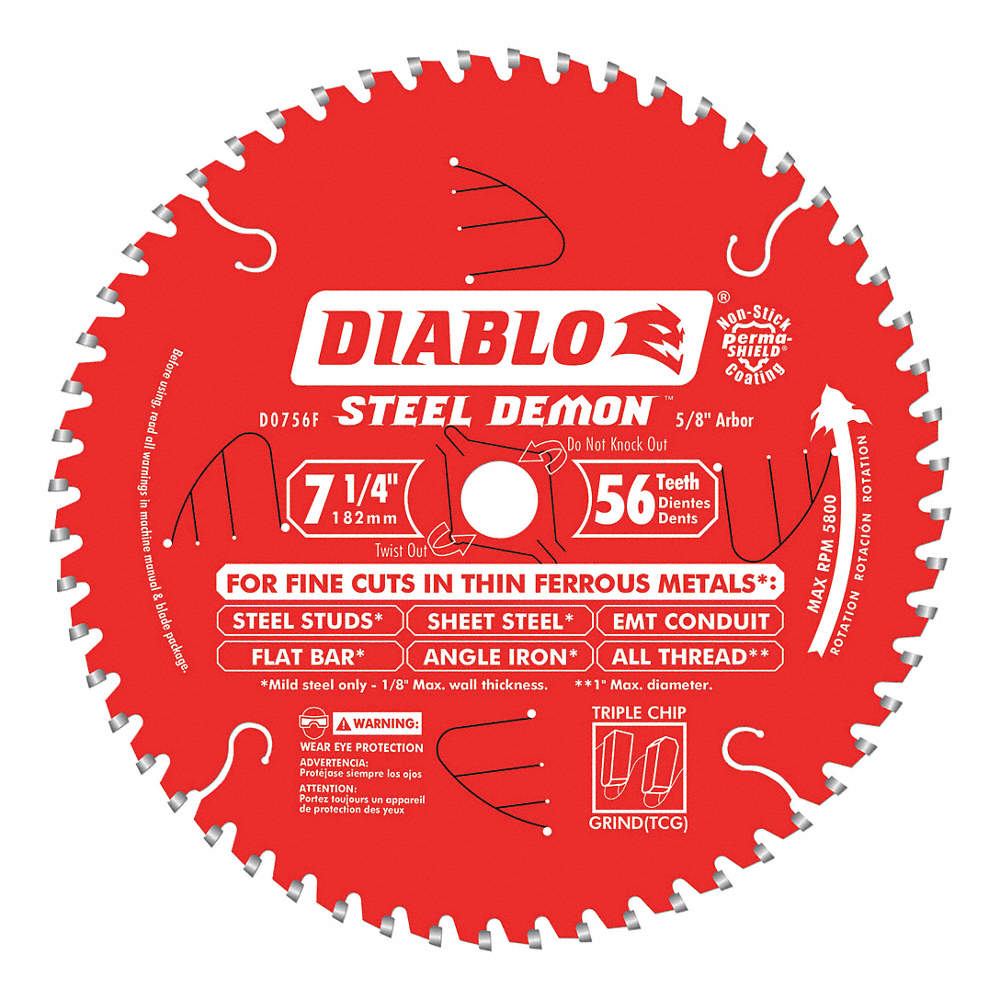 [D0756F] Diablo Steel Demon 7-1/4 in. D X 5/8 in. TiCo Hi-Density Carbide Metal Saw Blade 56 Teeth 1 Pk