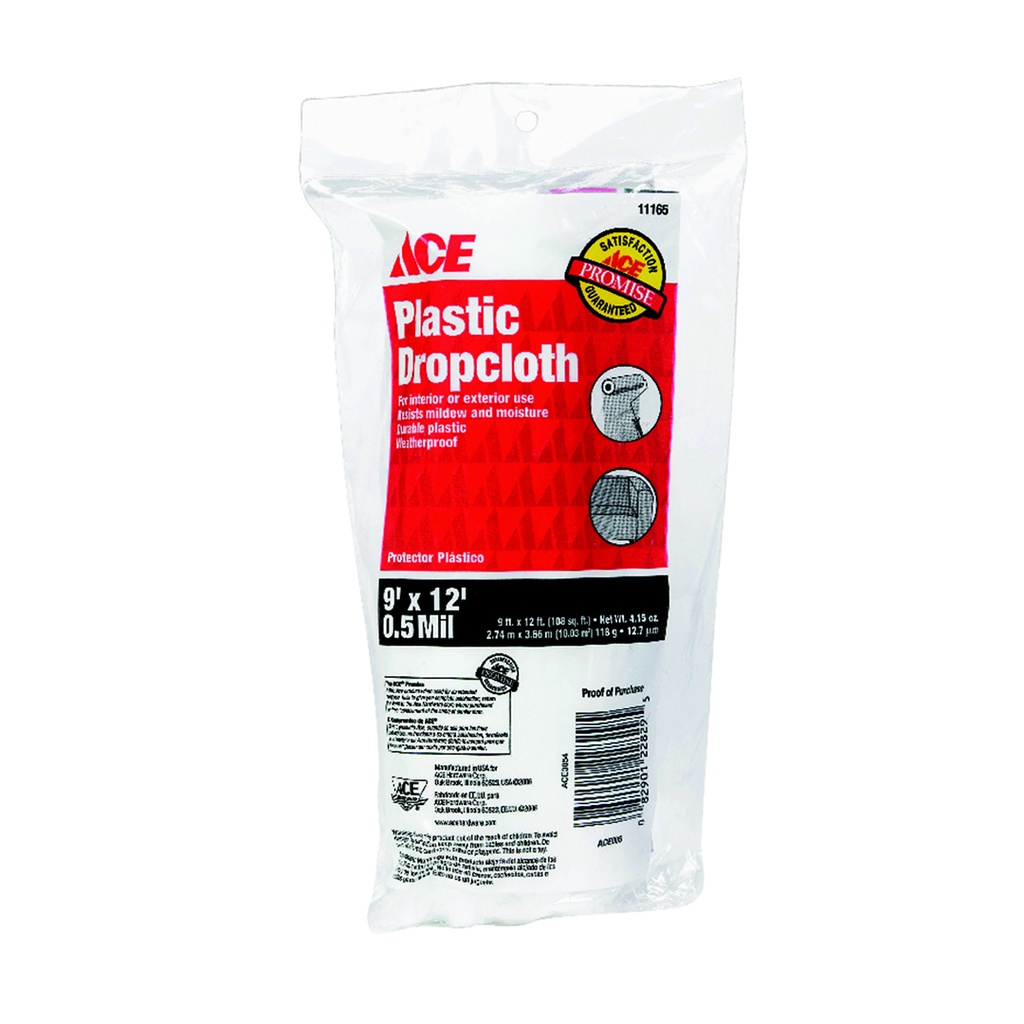 [11165] Ace Medium Weight Plastic Drop Cloth 9 Ft. W X 12 Ft. L X 0.5 Mil