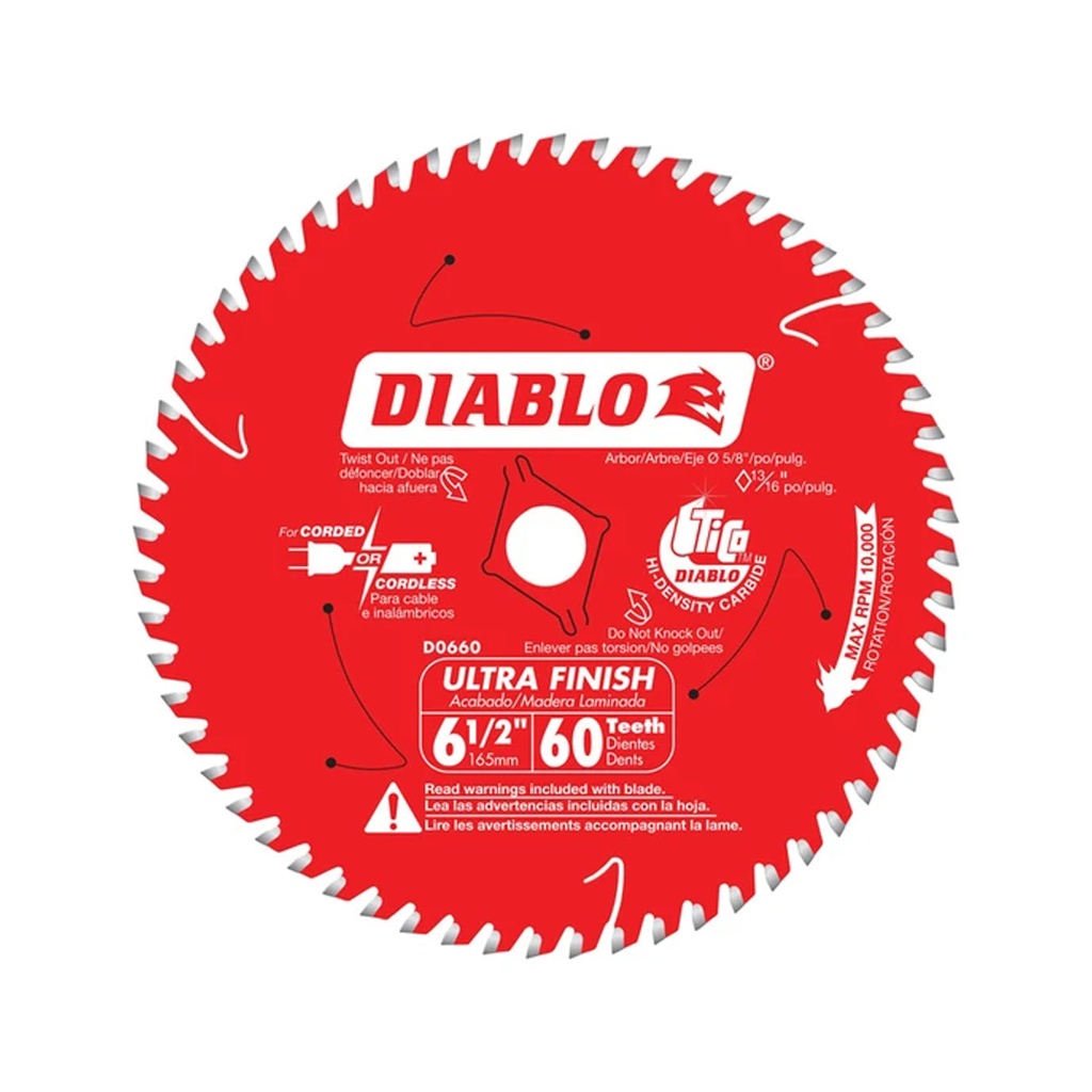 Diablo 6-1/2 in. D X 5/8 in. S Ultra Finish TiCo Hi-Density Carbide Saw Blade 60 Teeth