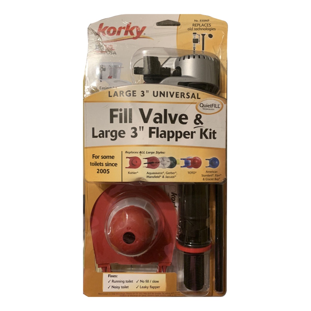 Korky QuietFILL Platinum Large 3 Inch Flapper Fill Valve and Flapper Kit