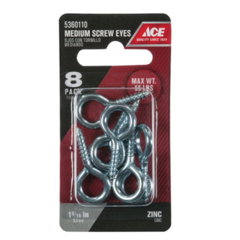 [5360110] 1-5/16  Zinc Medium Screw Eyes Ace Hooks and Eyes 5360110 Zinc 082901205159