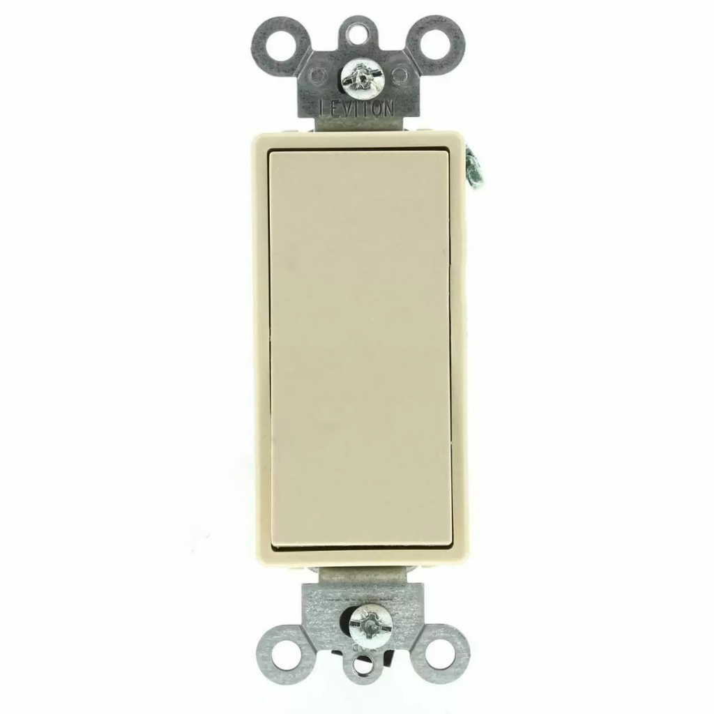 [562629] Leviton 5624-2I Rocker Switch Decora 4-Way 20 Amp 120/277 VAC Self-Grounding Commercial Grade Back and Side Wired - Ivory
