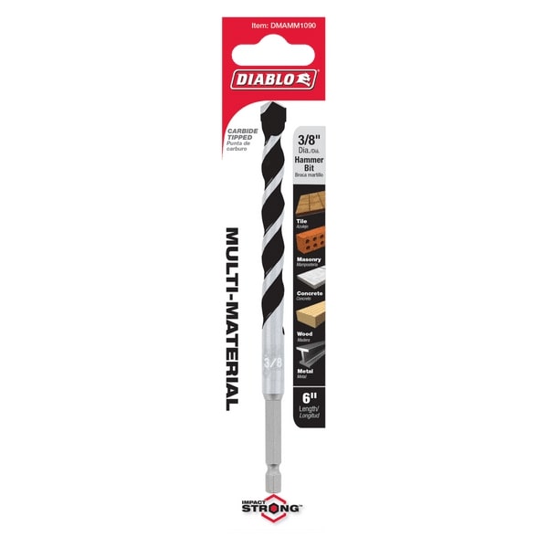 Diablo 3/8 in. X 6 in. L Multi-Material Carbide Tipped Hammer Drill Bit Hex Shank 1 Pk